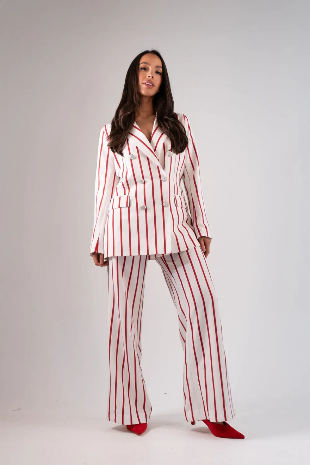 The Walk in Wardrobe Blazers>Alana Red Stripe Blazer In White
