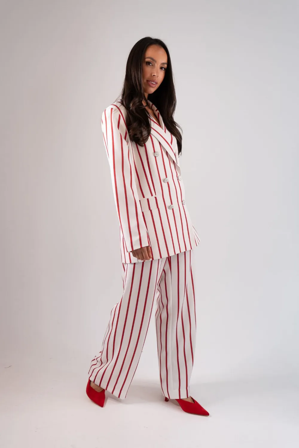 The Walk in Wardrobe Blazers>Alana Red Stripe Blazer In White