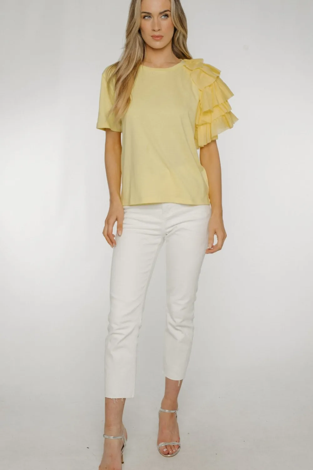 The Walk in Wardrobe Shirts|T-Shirts>Becca Frill Shoulder T-shirt In Yellow