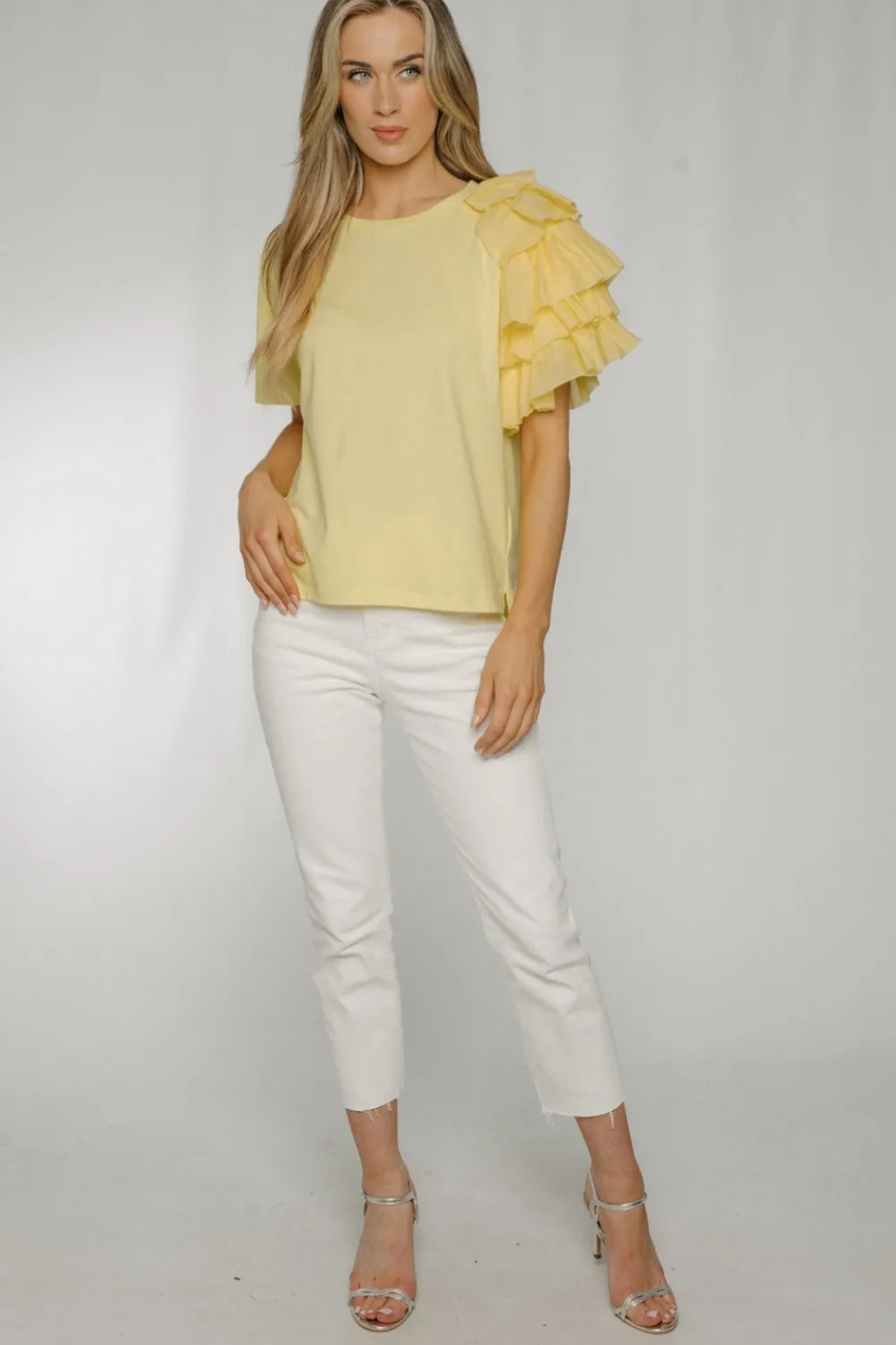 The Walk in Wardrobe Shirts|T-Shirts>Becca Frill Shoulder T-shirt In Yellow