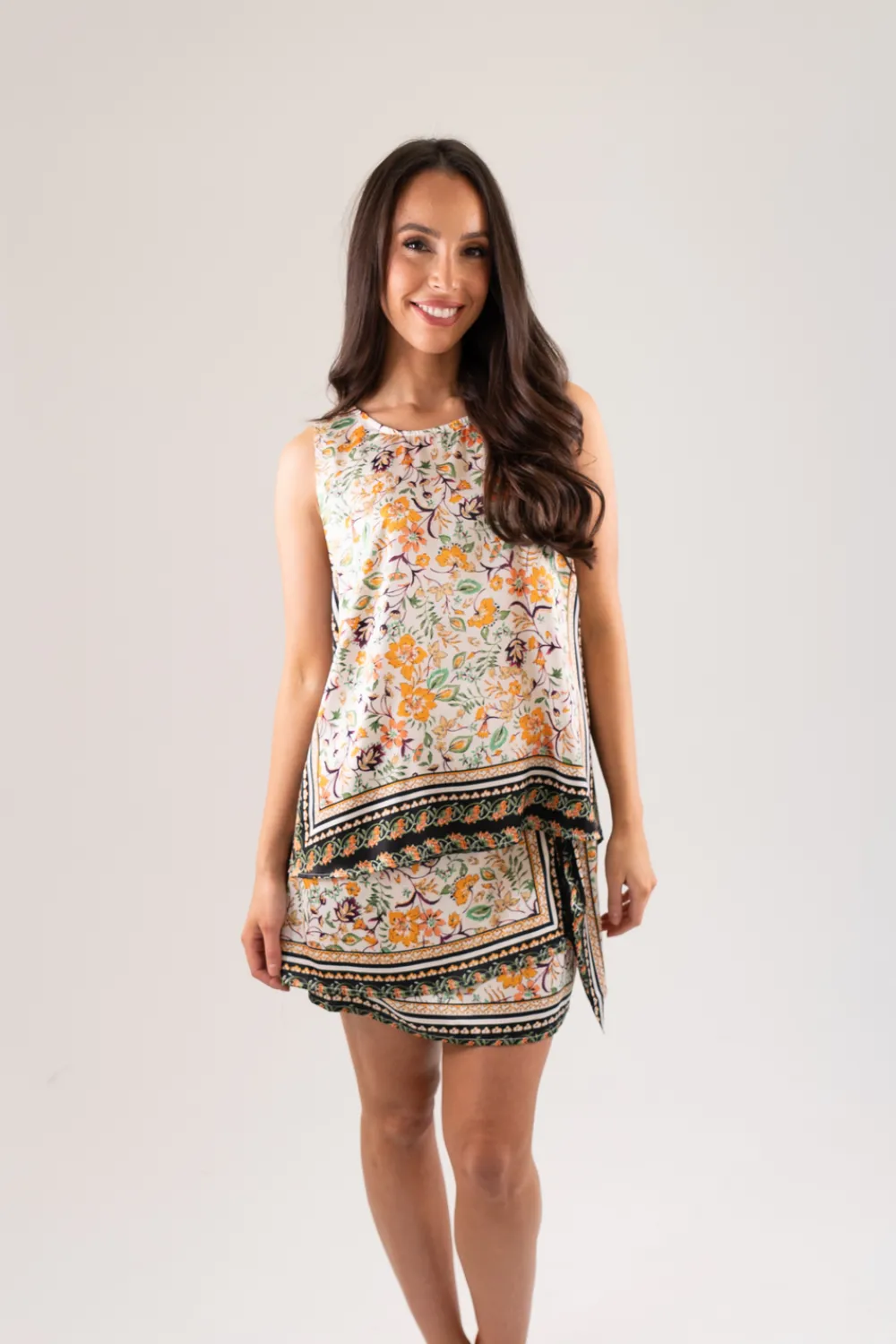 The Walk in Wardrobe Tops>Becca Sleeveless Floral Top In Orange Mix