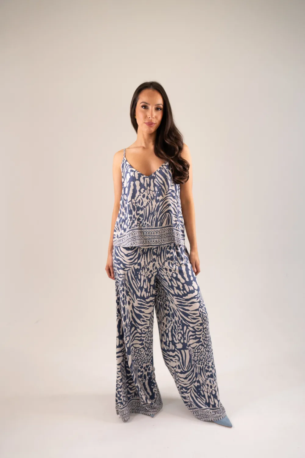 The Walk in Wardrobe Tops>Becca Zebra Print Cami In Blue