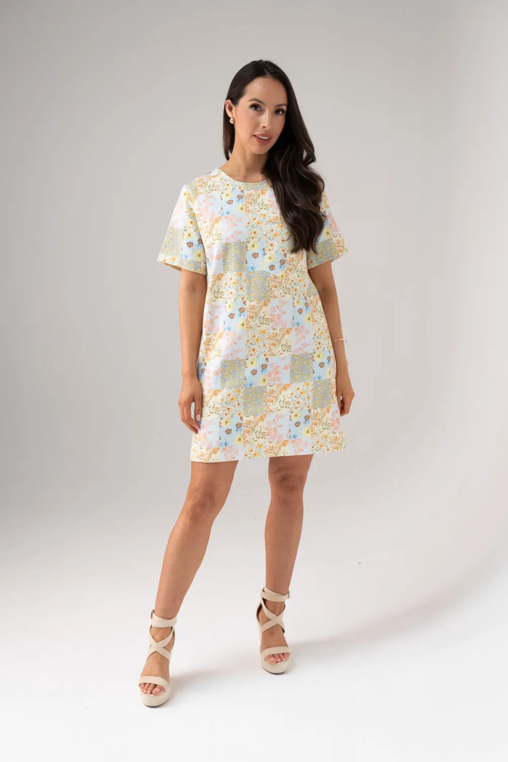 The Walk in Wardrobe Mini Dresses>Daisy Patchwork Dress In Pastel Multi