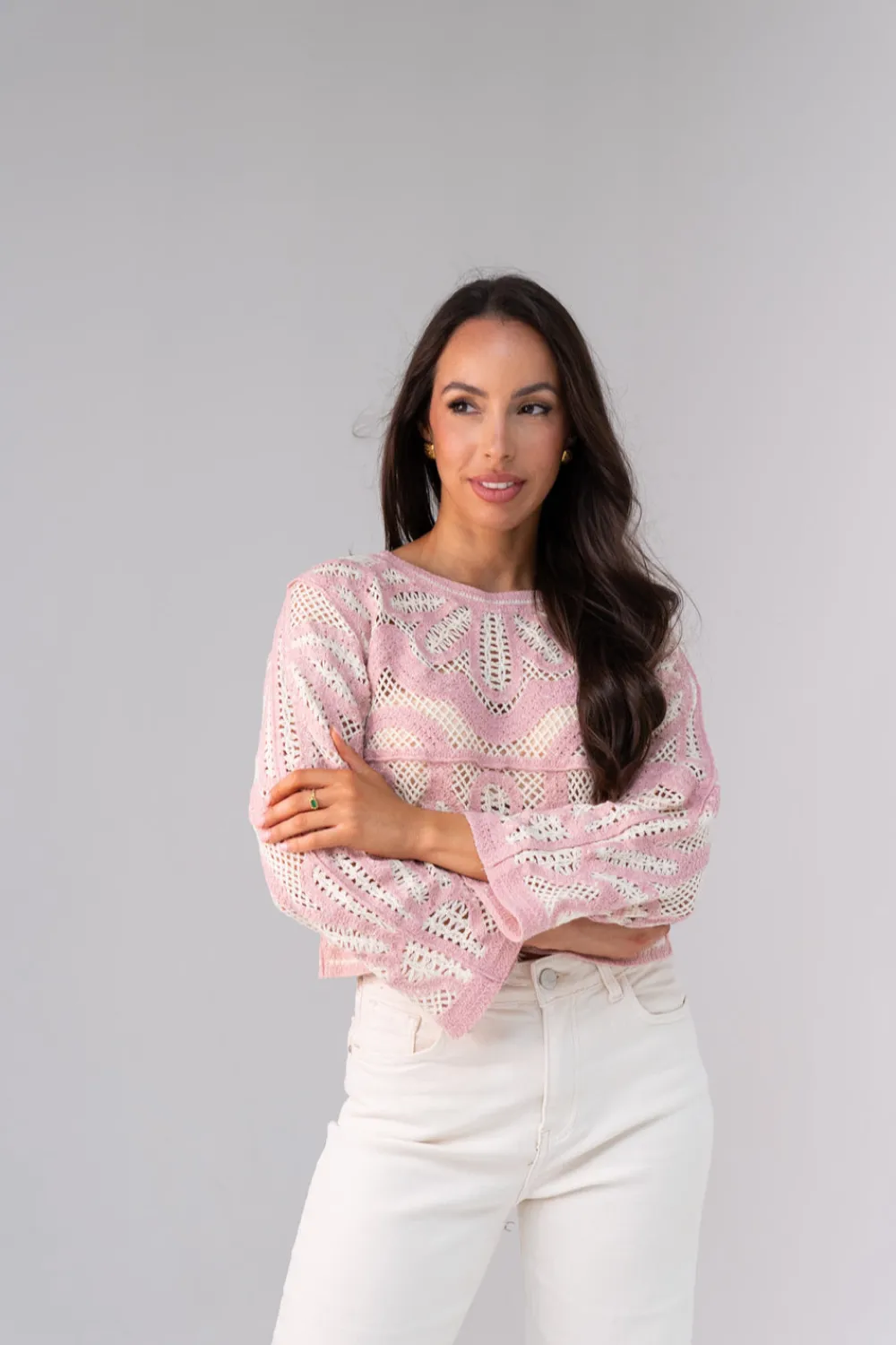 The Walk in Wardrobe Jumpers & Cardigans>Ella Contrast Crochet Jumper In Black
