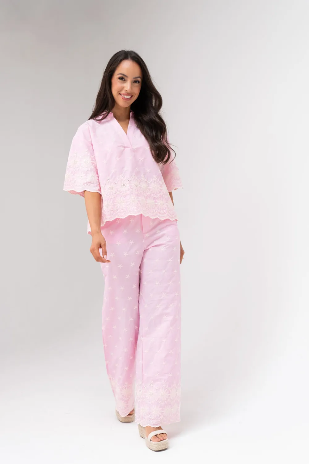 The Walk in Wardrobe Trousers>Ella Embroidered Trousers In Pink