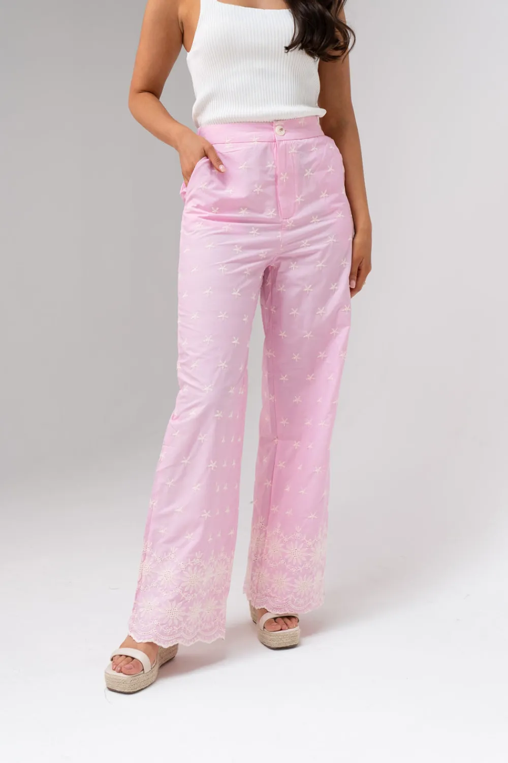 The Walk in Wardrobe Trousers>Ella Embroidered Trousers In Pink