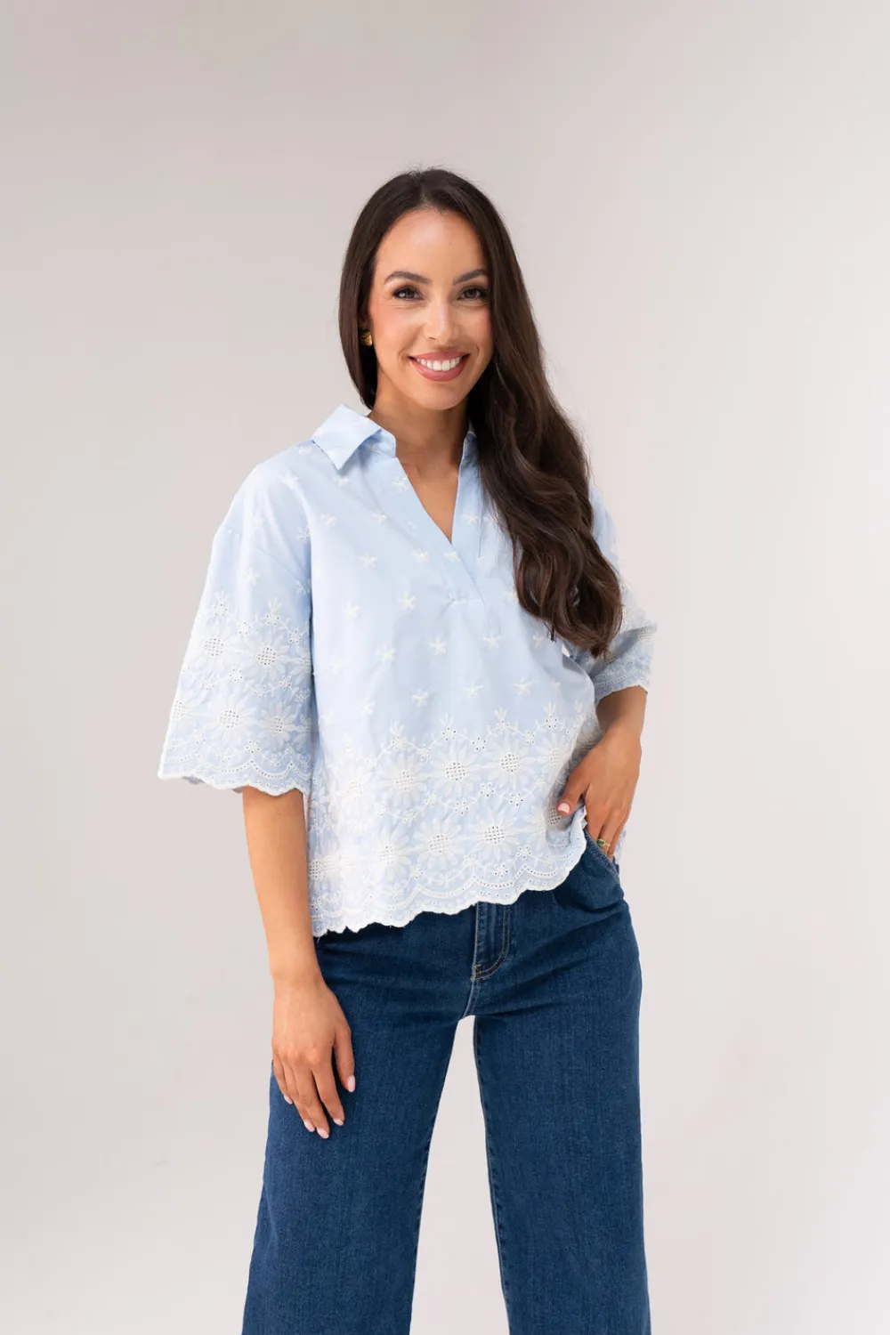 The Walk in Wardrobe Shirts>Ella Floral Embroidered Blouse In Yellow