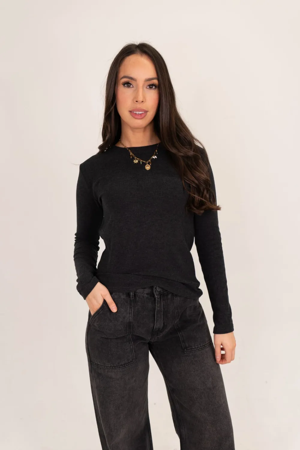 The Walk in Wardrobe Tops>Elsa Long Sleeve Top In Chocolate