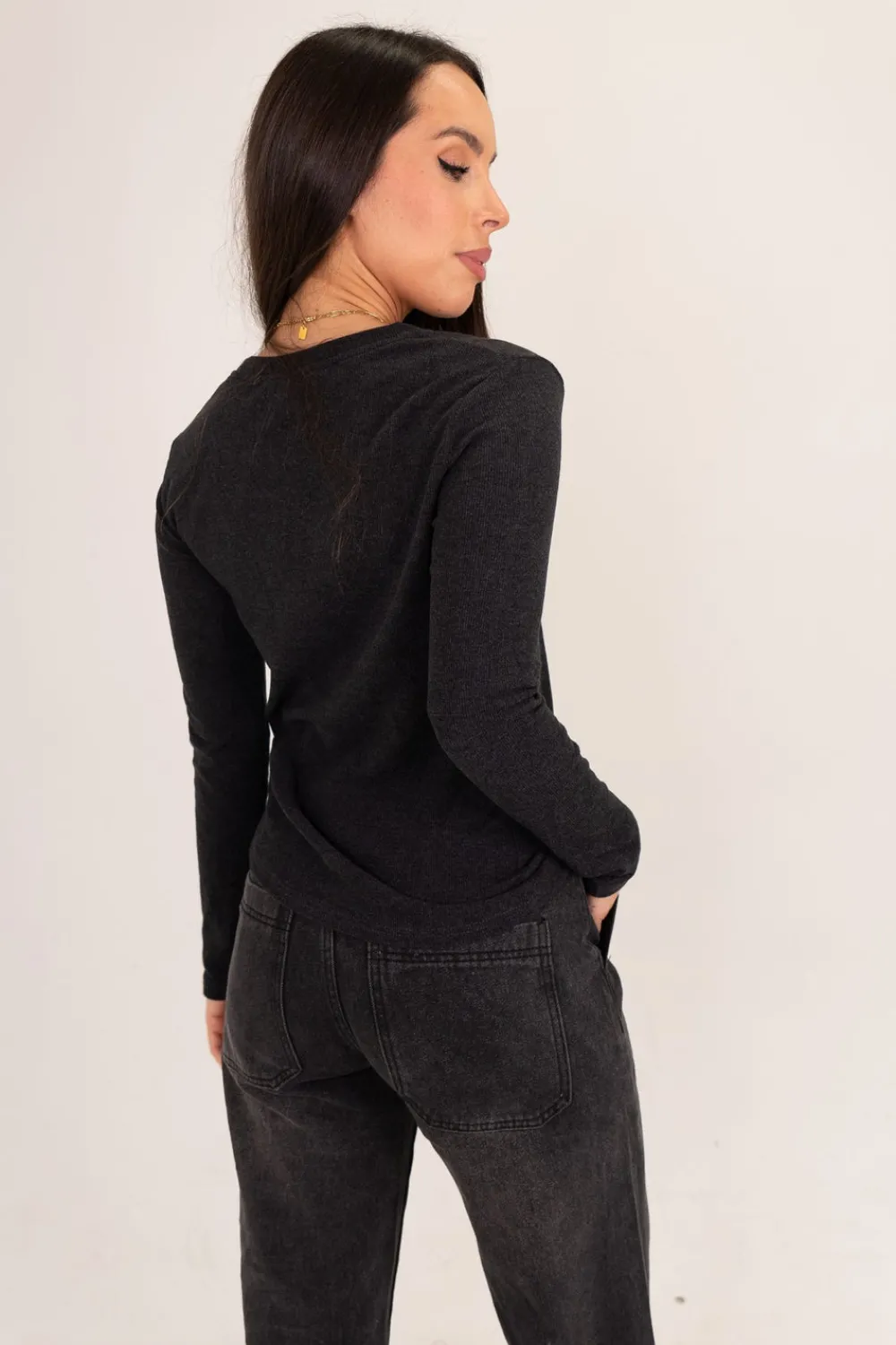 The Walk in Wardrobe Tops>Elsa Long Sleeve Top In Chocolate