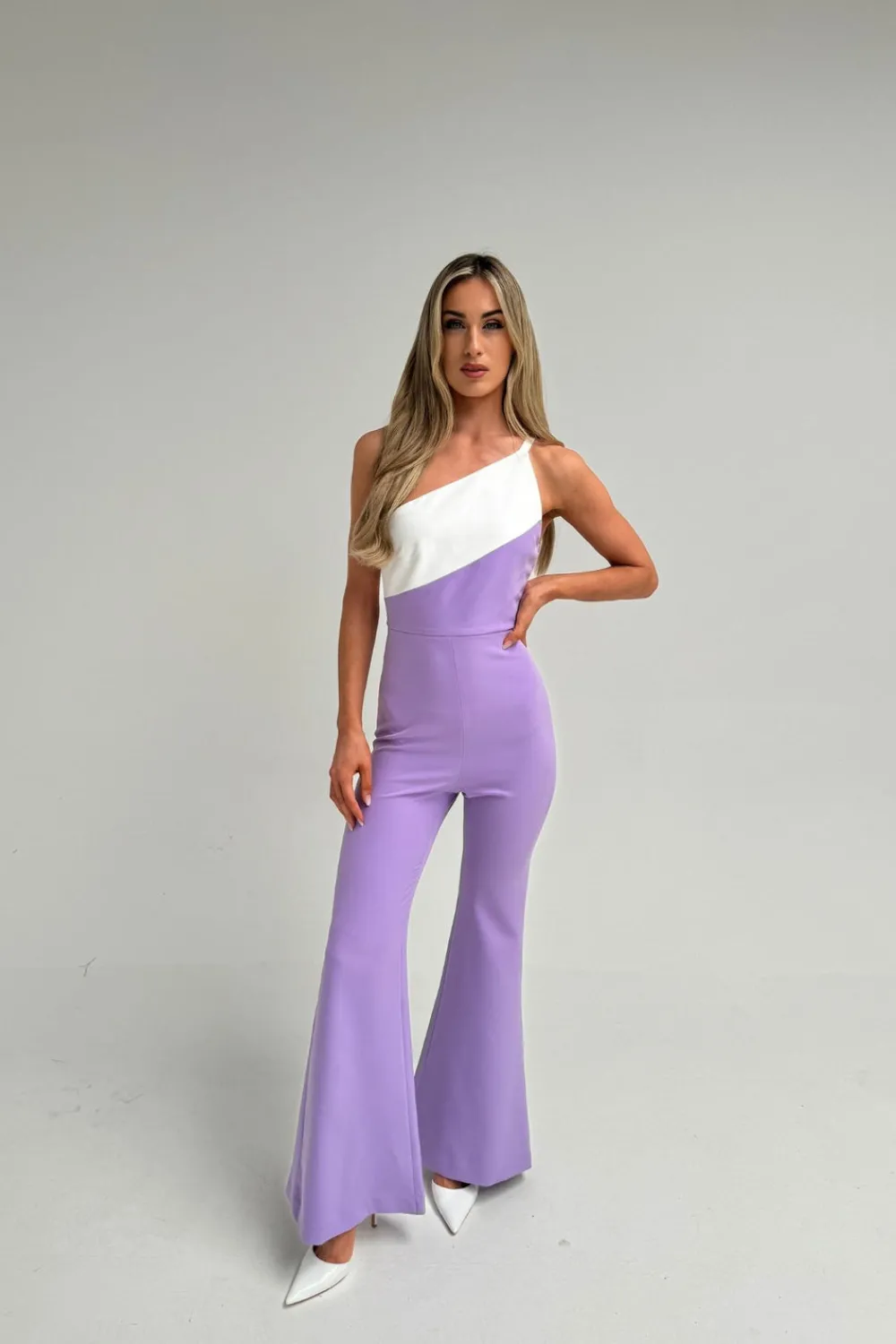 The Walk in Wardrobe Jumpsuits & Playsuits>Faye One Shoulder Jumpsuit In Lilac Mix