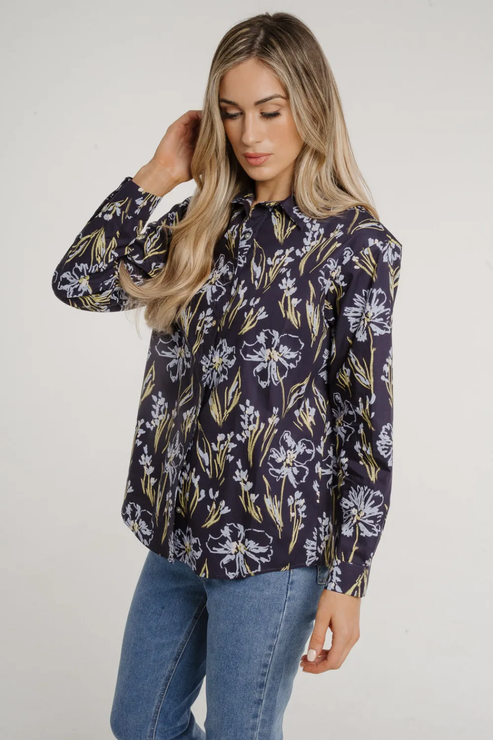 The Walk in Wardrobe Shirts>Frankie Printed Shirt In Navy