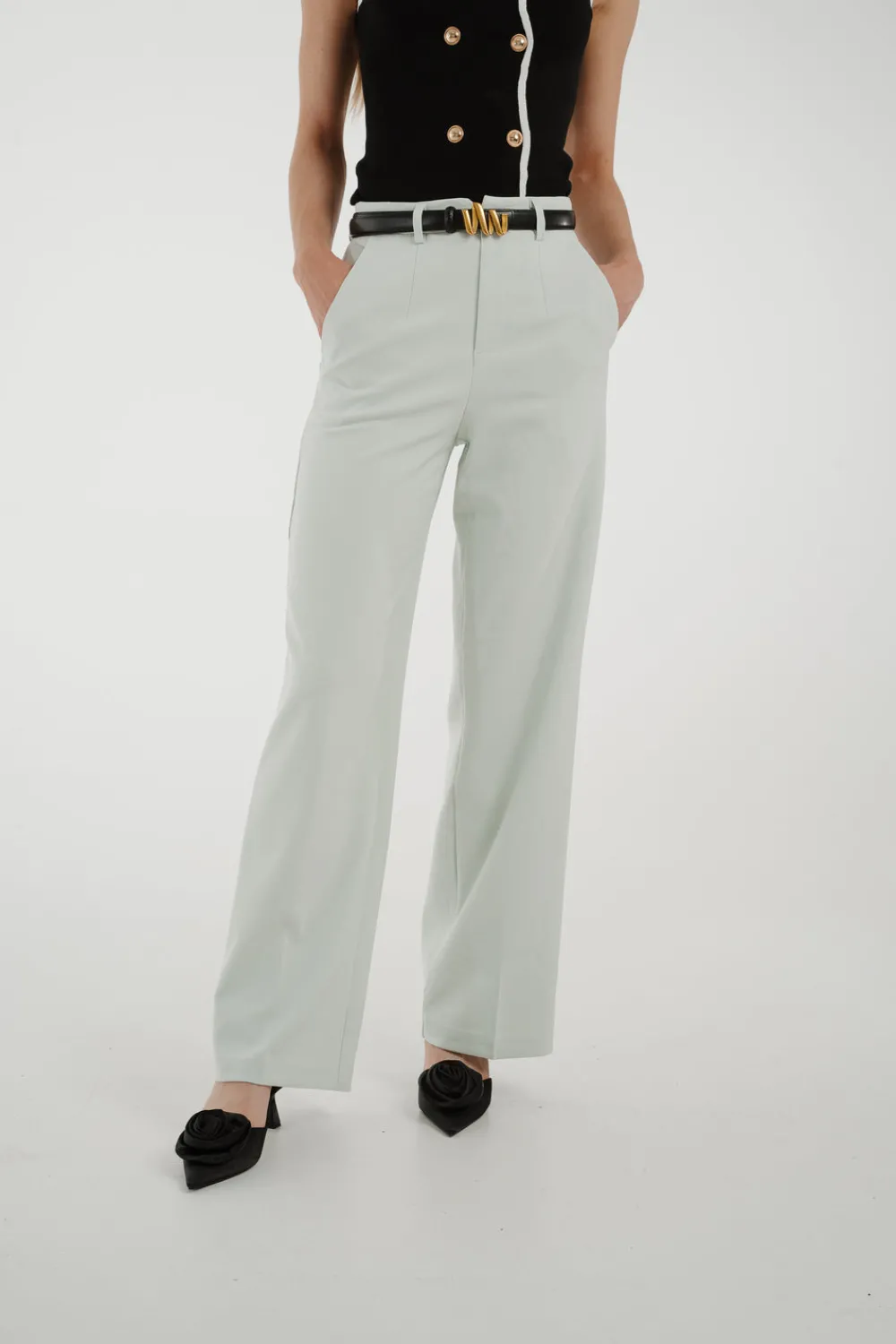 The Walk in Wardrobe Trousers>Freya Pleat Front Straight Leg Trouser In Grey