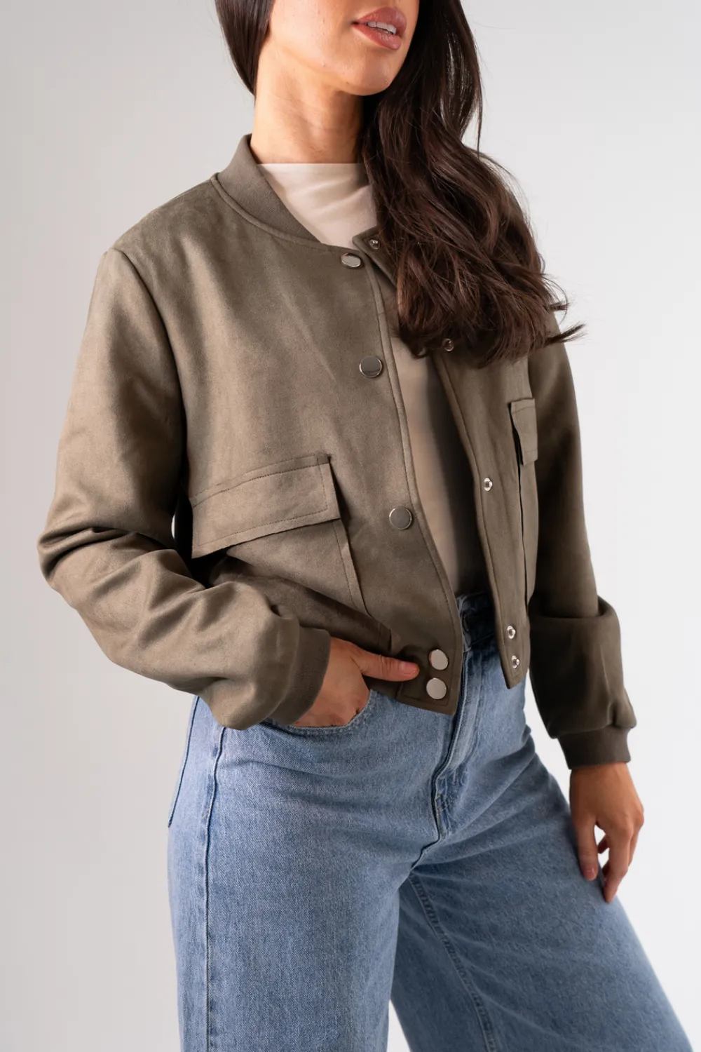 The Walk in Wardrobe Coats & Jackets>Harper Faux Suede Bomber Jacket In Navy