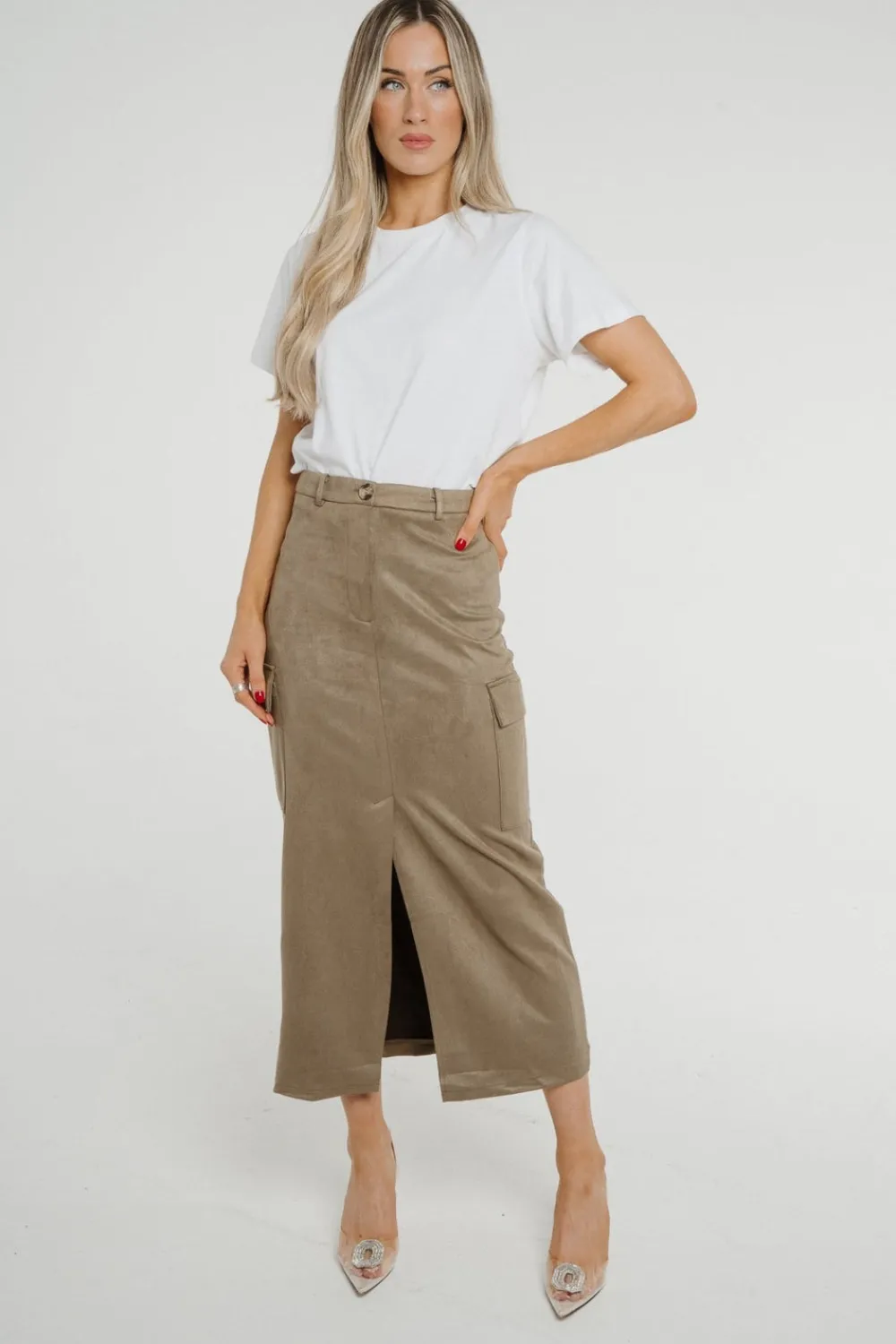 The Walk in Wardrobe Skirts & Skorts>Holly Cargo Midi Skirt In Khaki