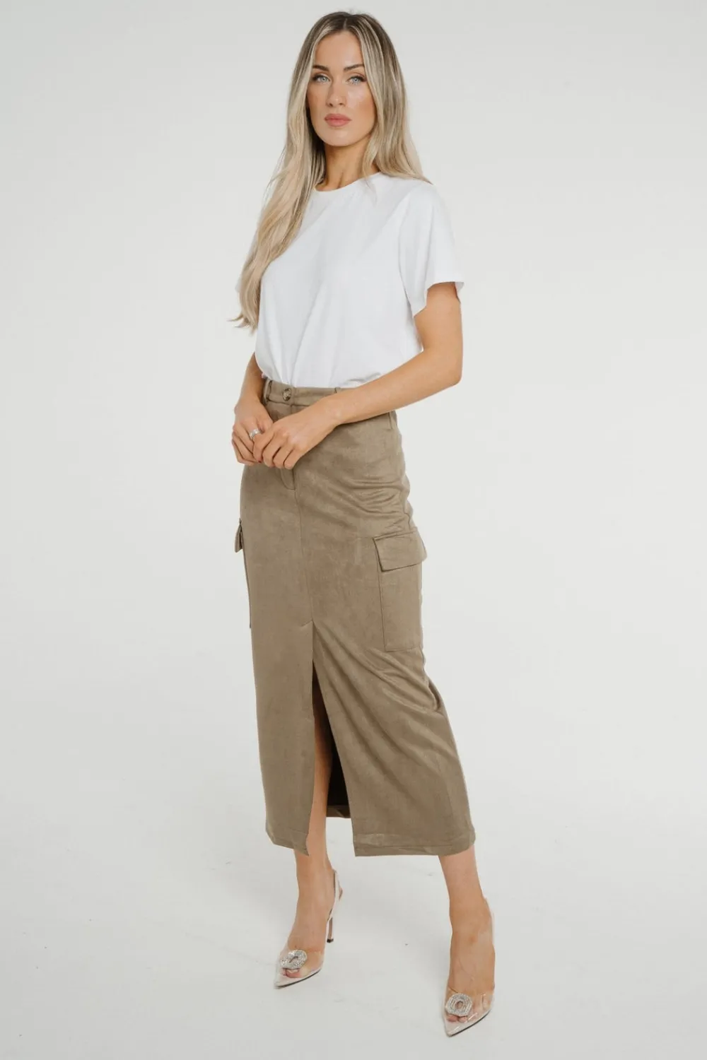 The Walk in Wardrobe Skirts & Skorts>Holly Cargo Midi Skirt In Khaki