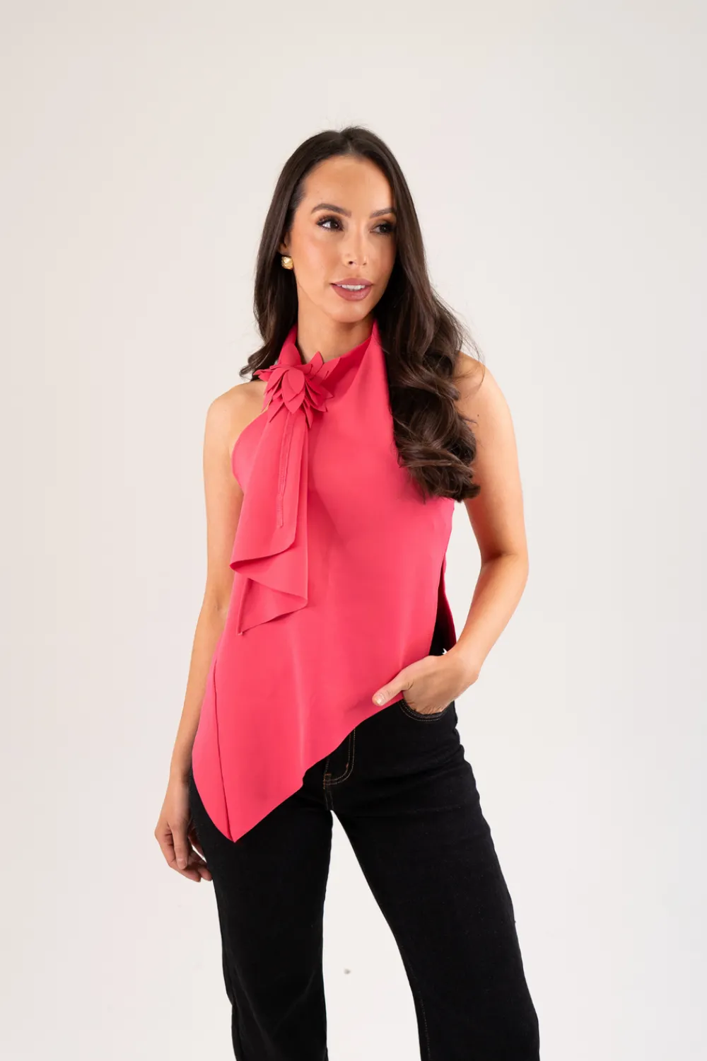 The Walk in Wardrobe Tops>Holly Drape Neck Top In Pink