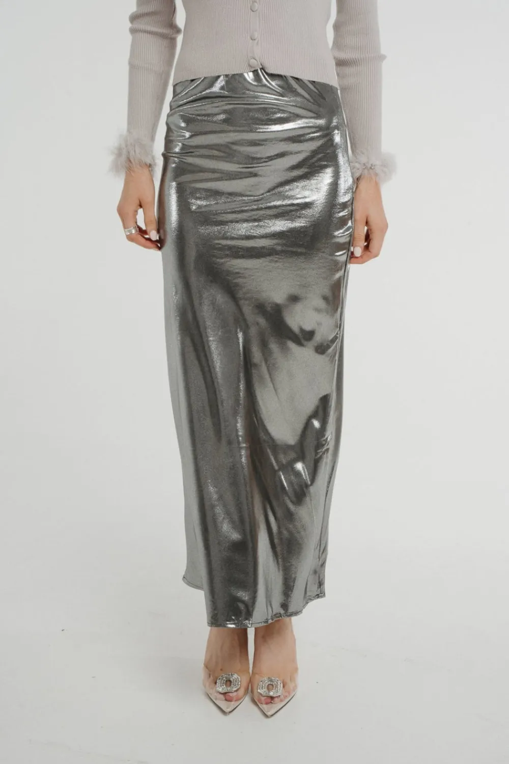 The Walk in Wardrobe Skirts & Skorts>Holly Longline Satin Skirt In Silver