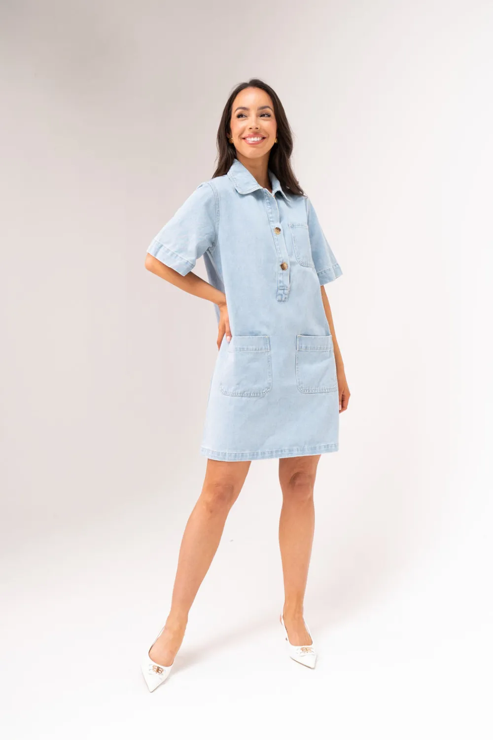 The Walk in Wardrobe Mini Dresses>Kiera Denim T-Shirt Dress In Khaki Wash