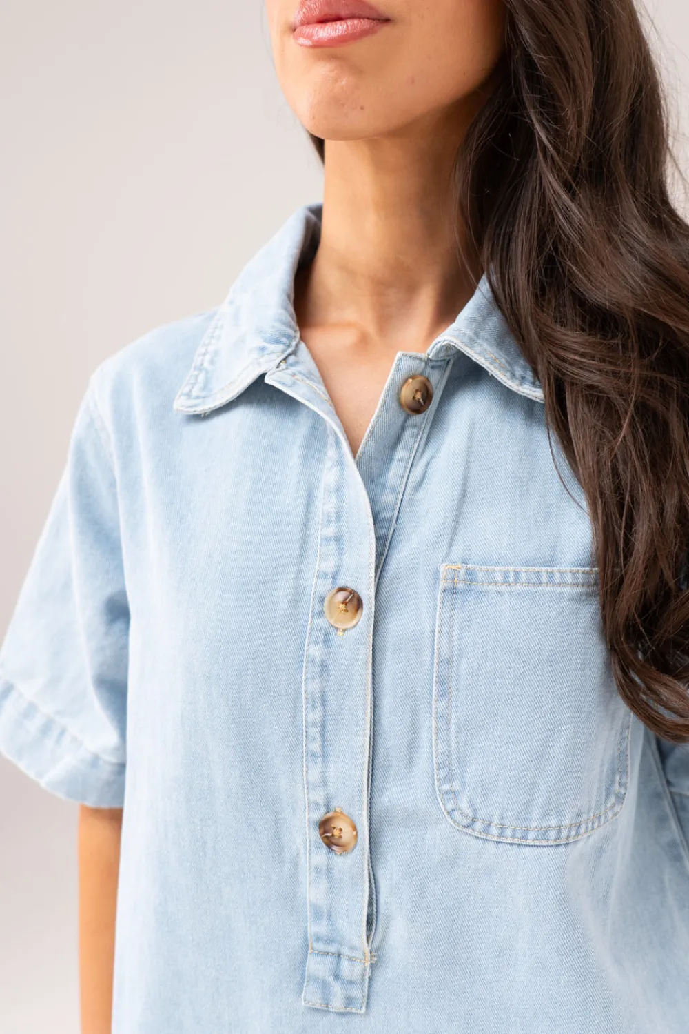 The Walk in Wardrobe Mini Dresses>Kiera Denim T-Shirt Dress In Khaki Wash