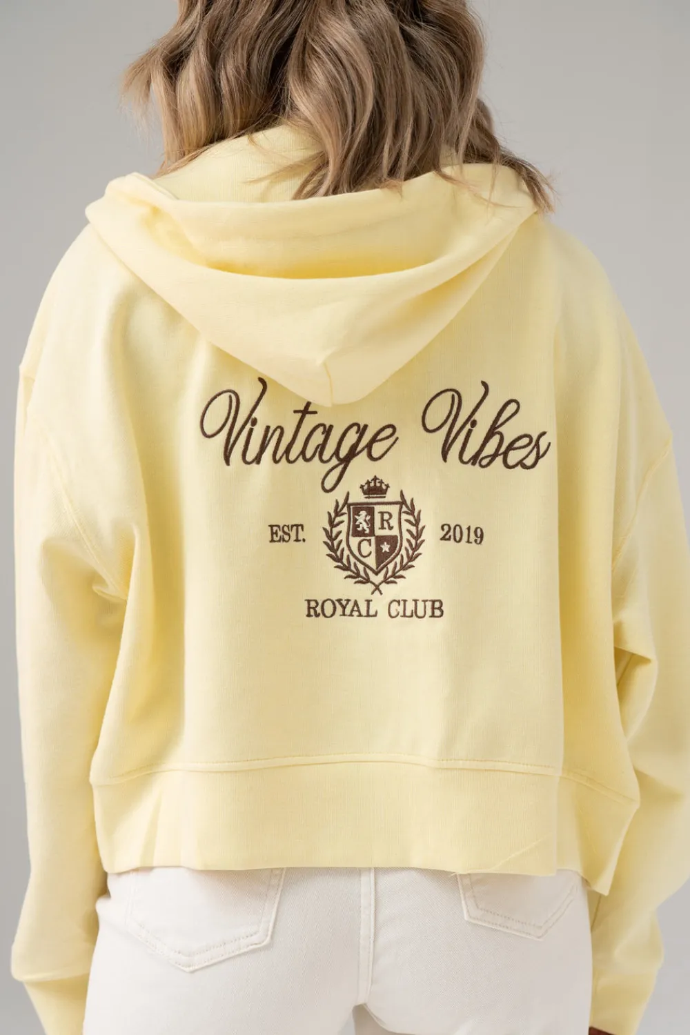 The Walk in Wardrobe Hoodies & Sweatshirts>Kiera Vintage Vibes Slogan Hoodie In Lemon