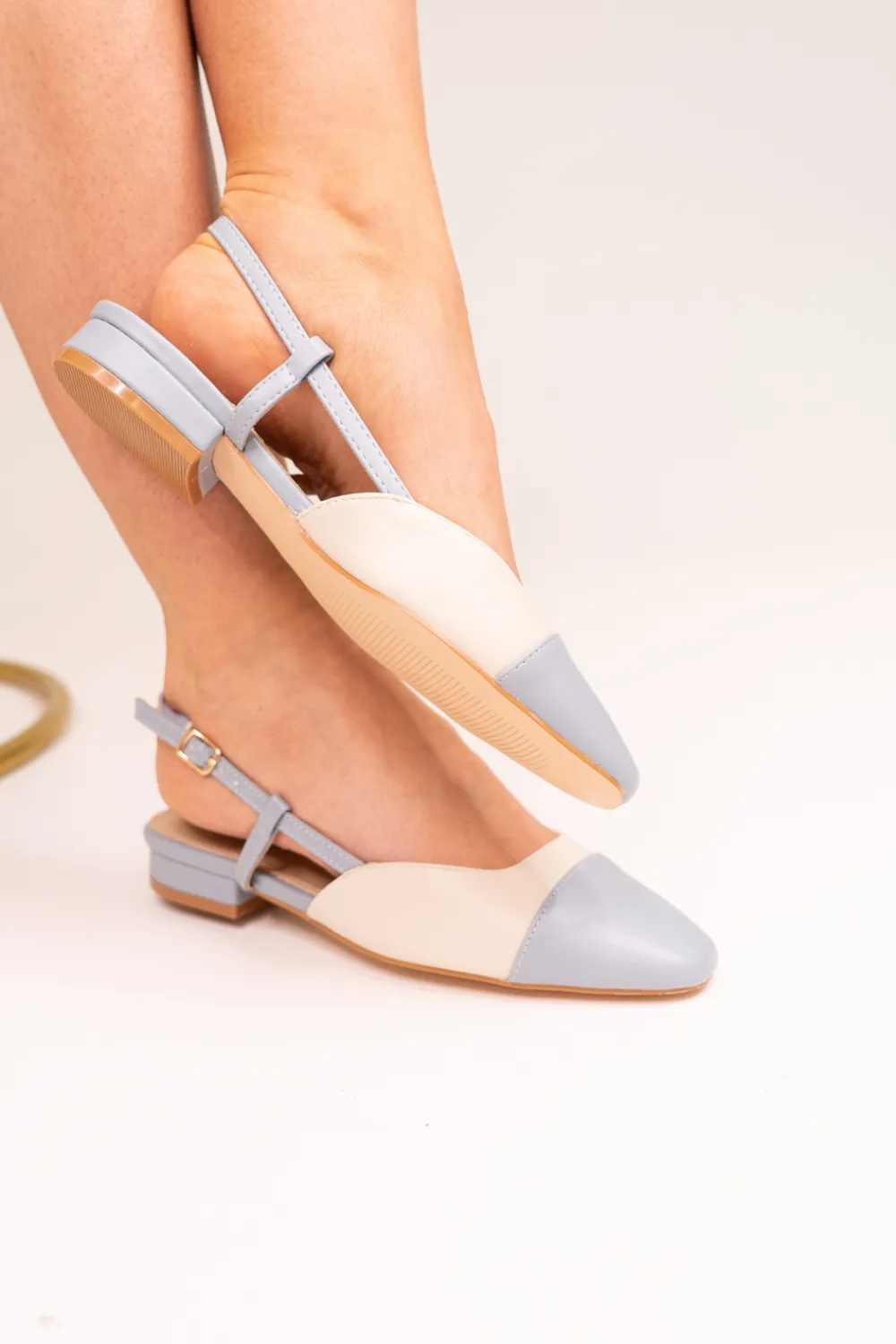The Walk in Wardrobe Flats|Slingbacks>Lauren Contrast Toe Slingback In Sage Green