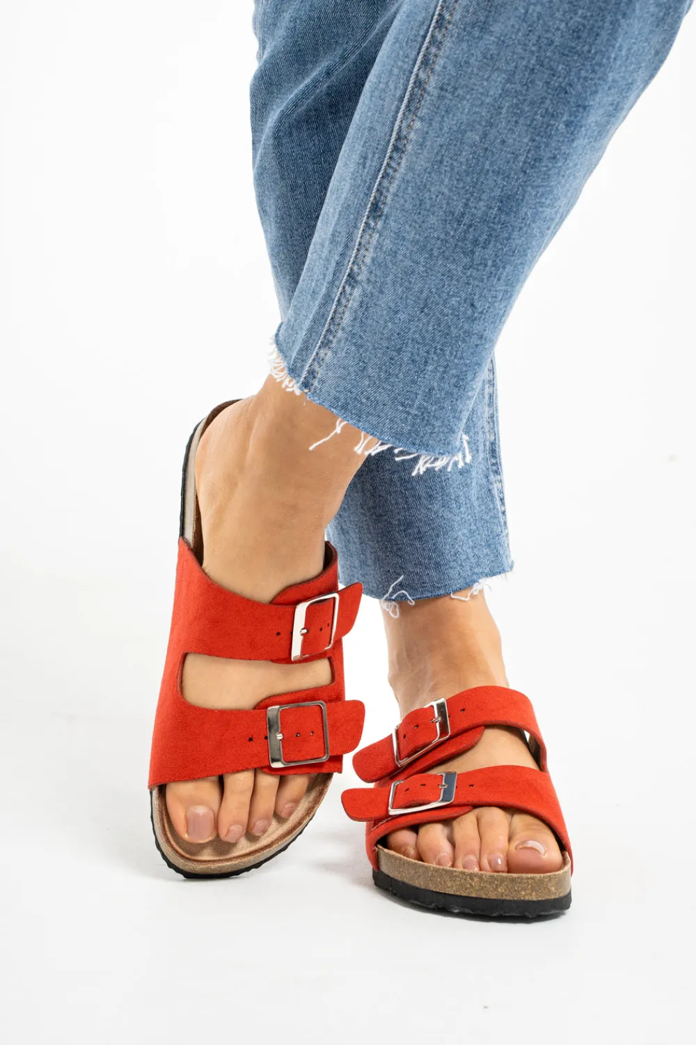 The Walk in Wardrobe Flats>Lauren Double Strap Sliders In Green
