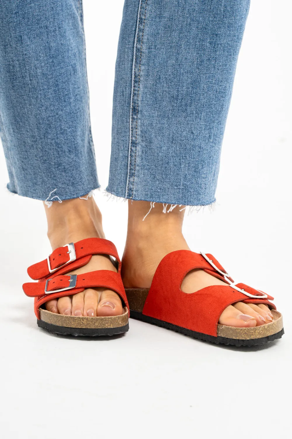 The Walk in Wardrobe Flats>Lauren Double Strap Sliders In Green