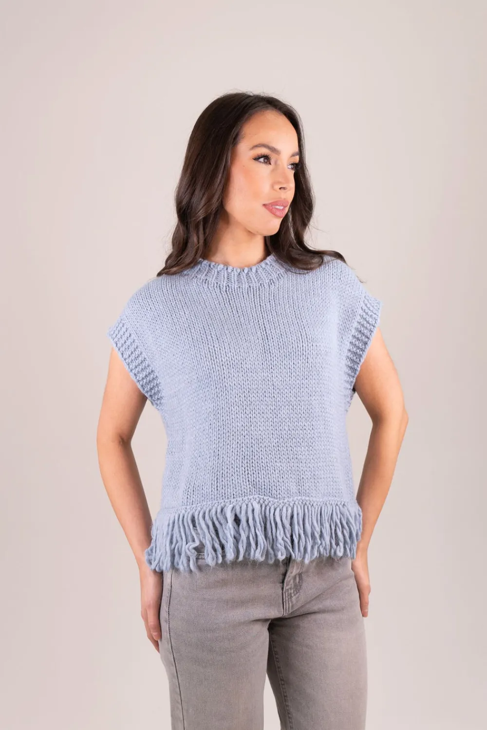 The Walk in Wardrobe Tops|Knitwear>Leah Sleeveless Fringed Knit In Rust