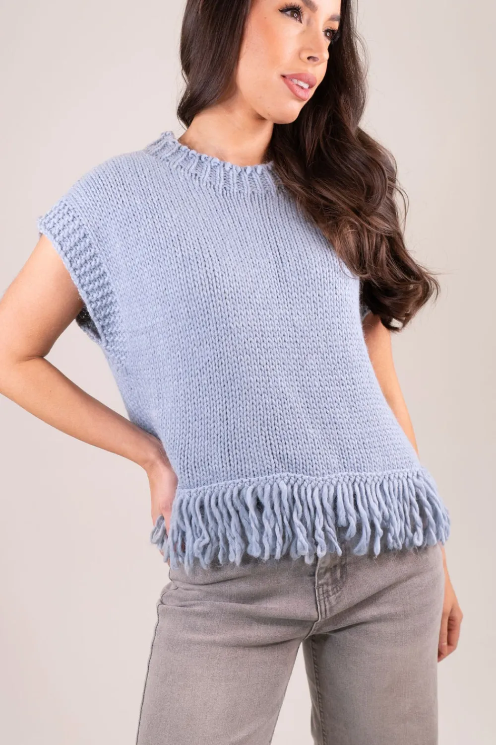 The Walk in Wardrobe Tops|Knitwear>Leah Sleeveless Fringed Knit In Rust