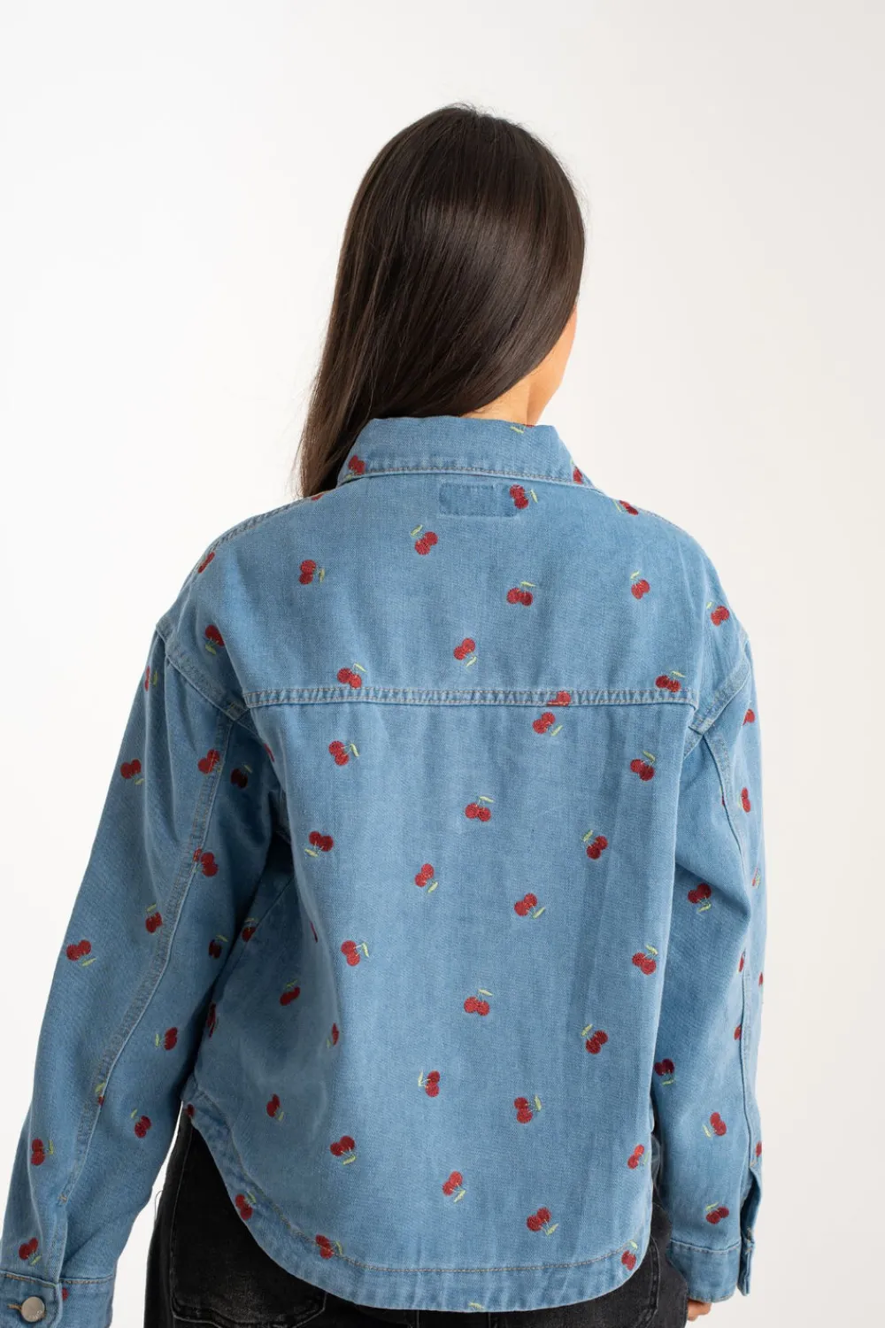 The Walk in Wardrobe Shirts>Millie Cherry Motif Shirt In Denim