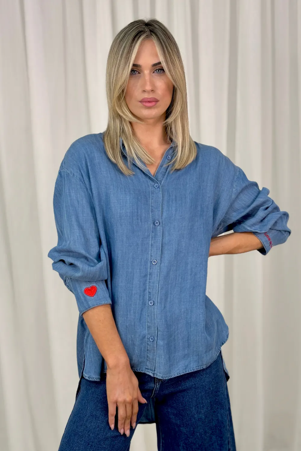 The Walk in Wardrobe Shirts>Millie Cuff Detail Shirt In Denim Blue