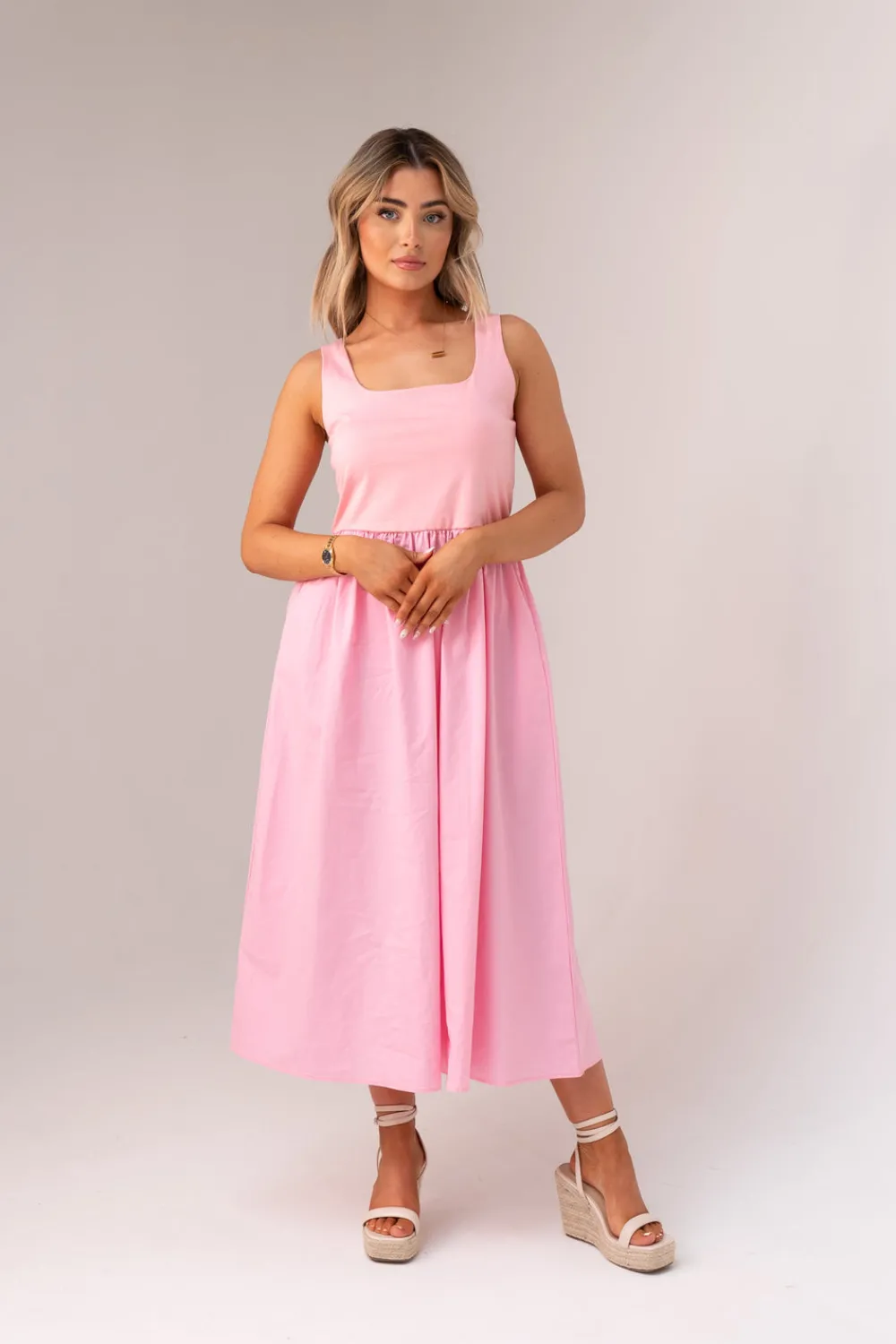 The Walk in Wardrobe Midi Dresses>Millie Square Neck Dress In Blue
