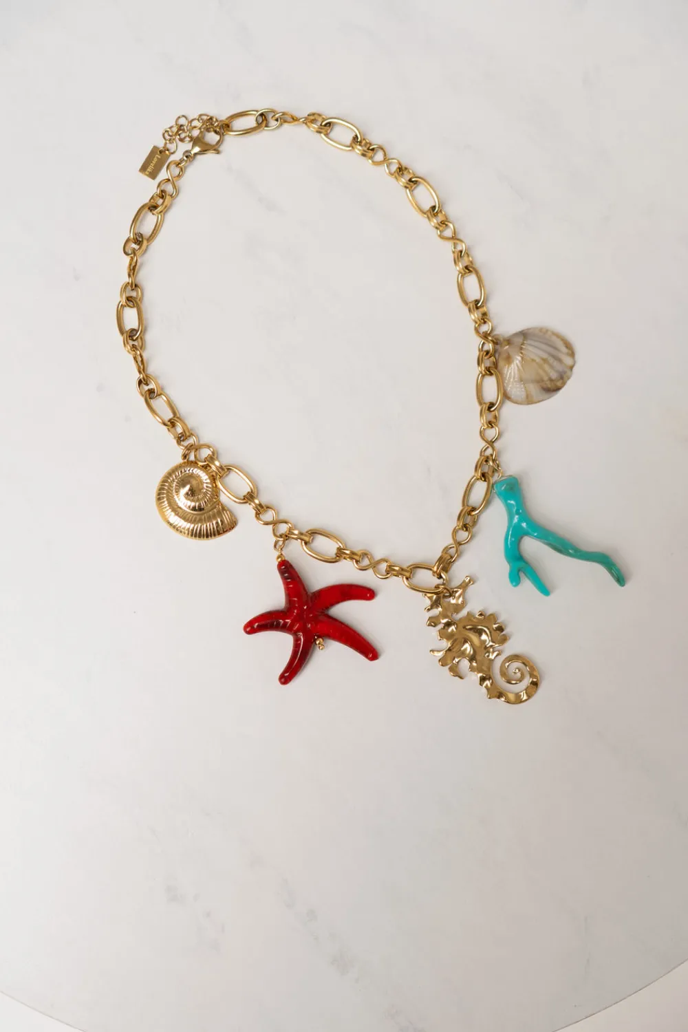 The Walk in Wardrobe Jewellery>Olive Sea Theme Charm Necklace In Gold
