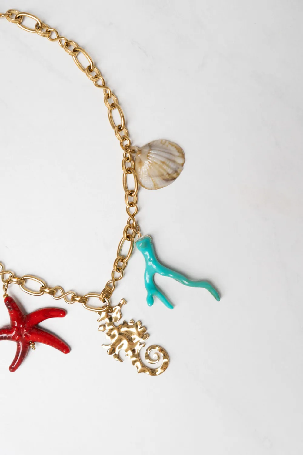 The Walk in Wardrobe Jewellery>Olive Sea Theme Charm Necklace In Gold