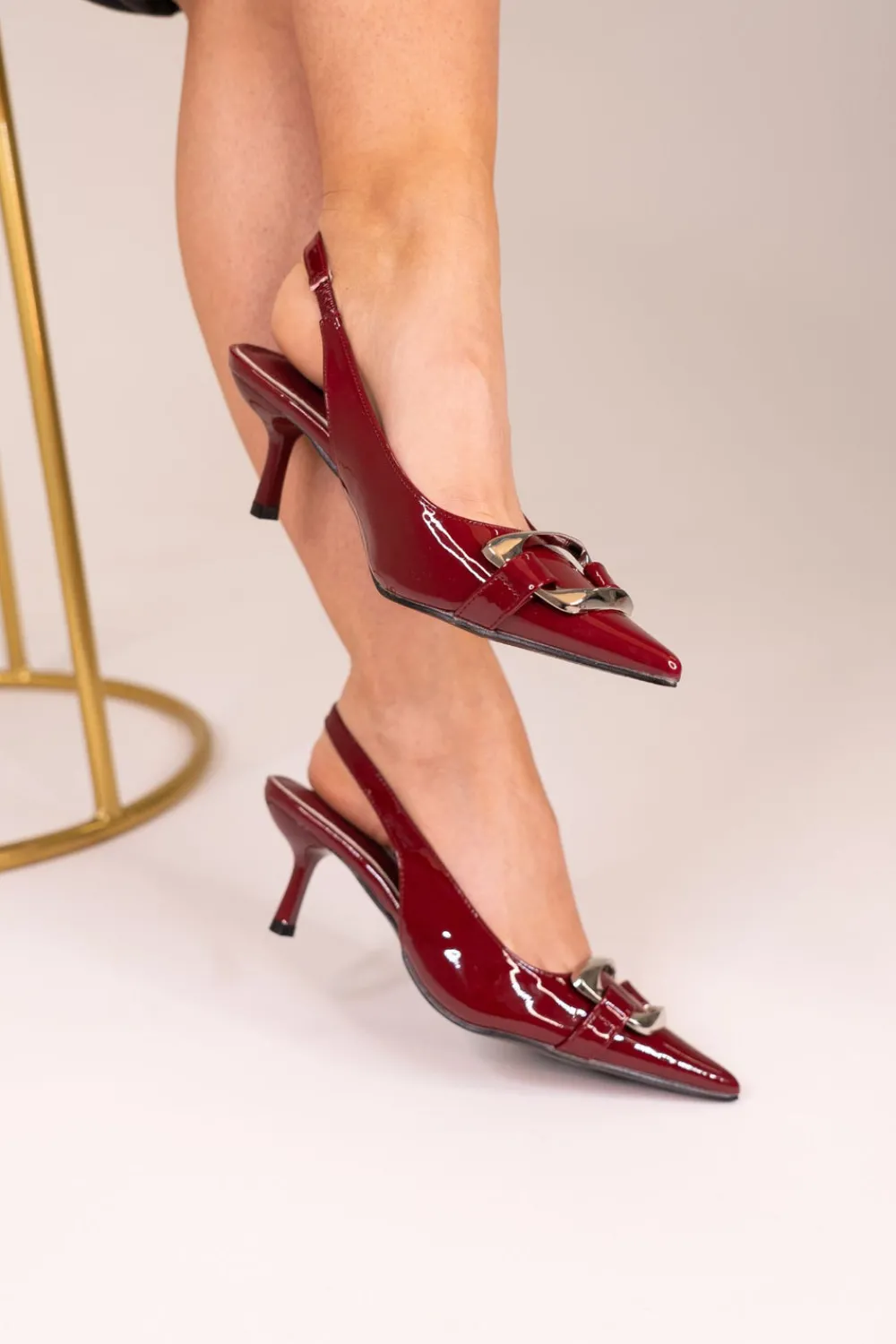 The Walk in Wardrobe Slingbacks|Heels>Sadie Buckle Patent Slingback In White