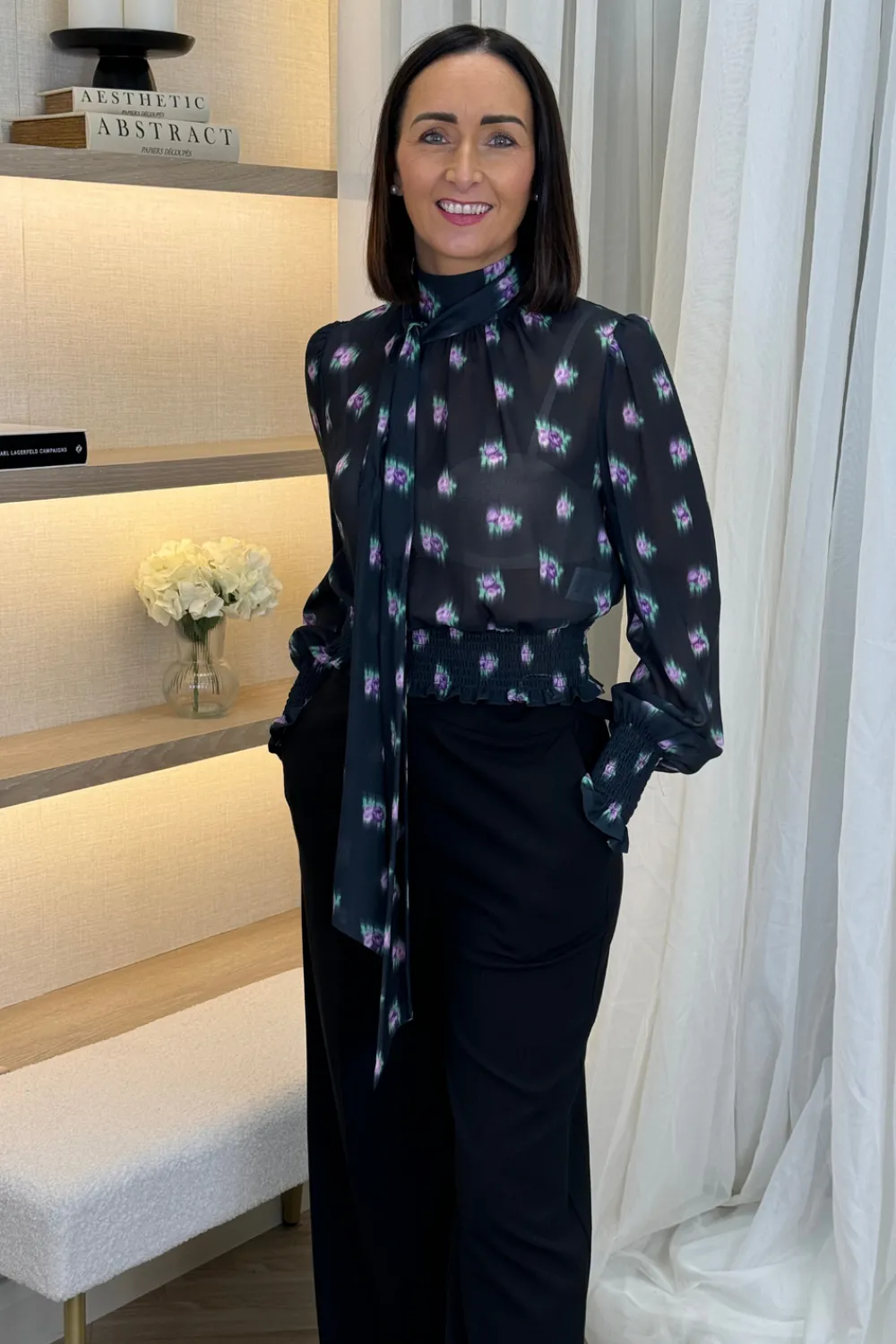 The Walk in Wardrobe Shirts>Sophia Floral Blouse In Black