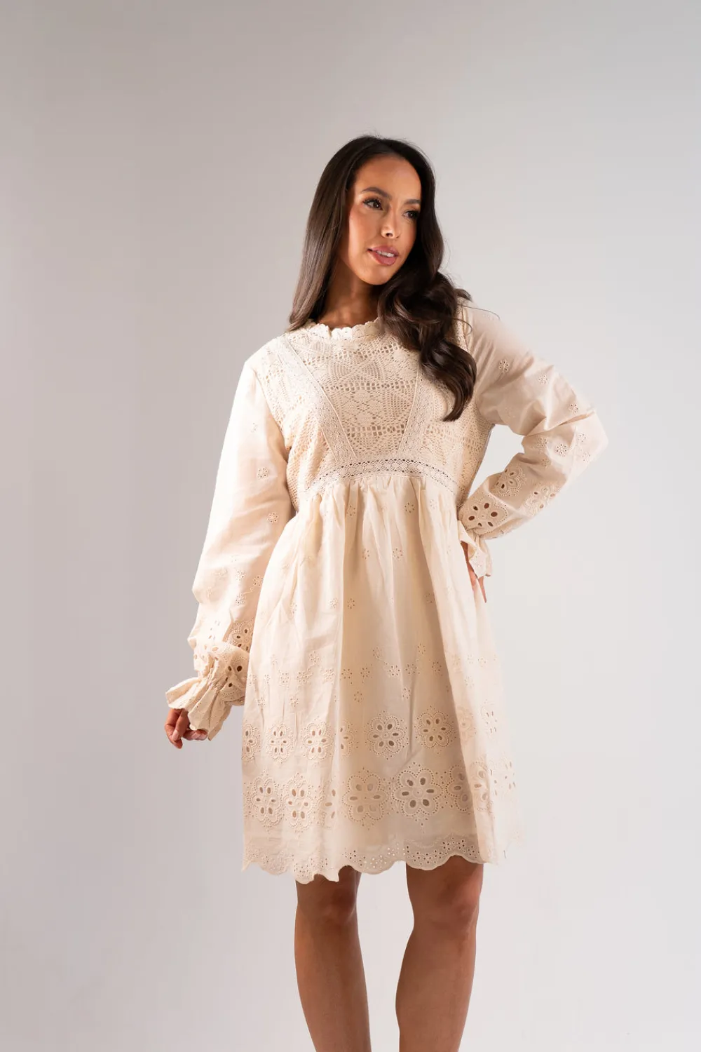 The Walk in Wardrobe Mini Dresses>Una Broderie Anglaise Dress In Neutral