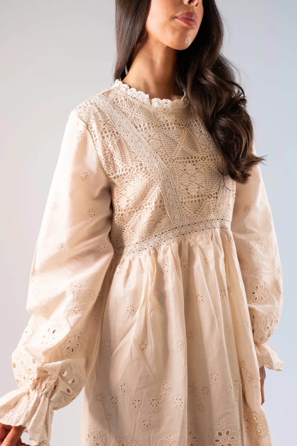 The Walk in Wardrobe Mini Dresses>Una Broderie Anglaise Dress In Neutral