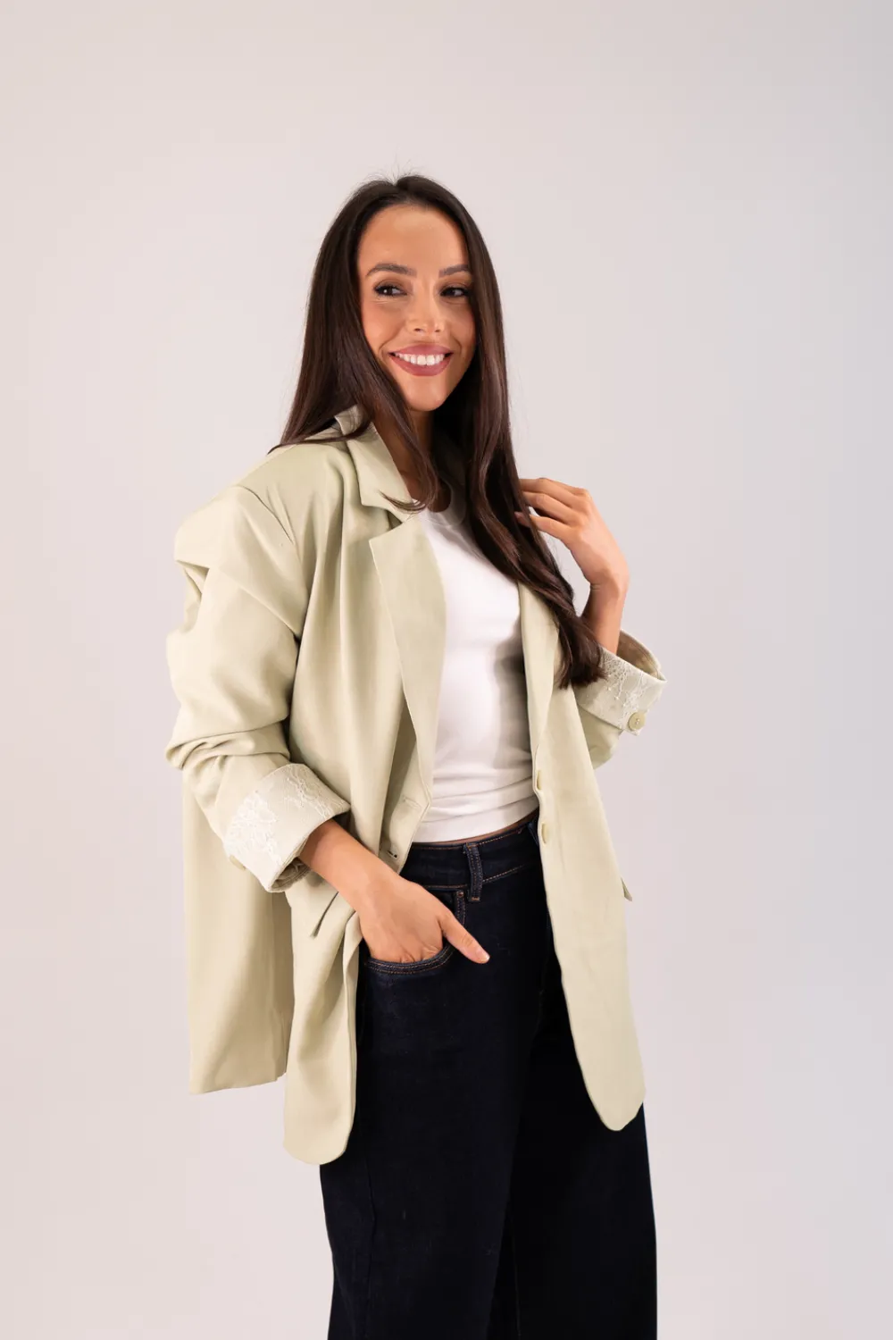 The Walk in Wardrobe Blazers>Willow Contrast Cuff Blazer In Neutral