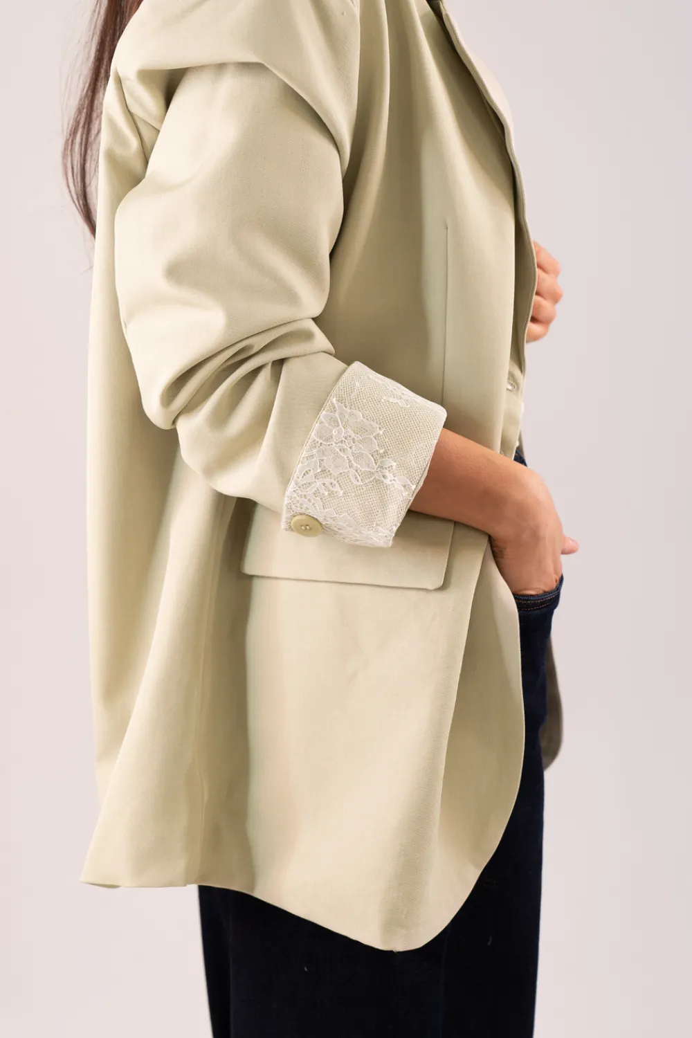 The Walk in Wardrobe Blazers>Willow Contrast Cuff Blazer In Neutral
